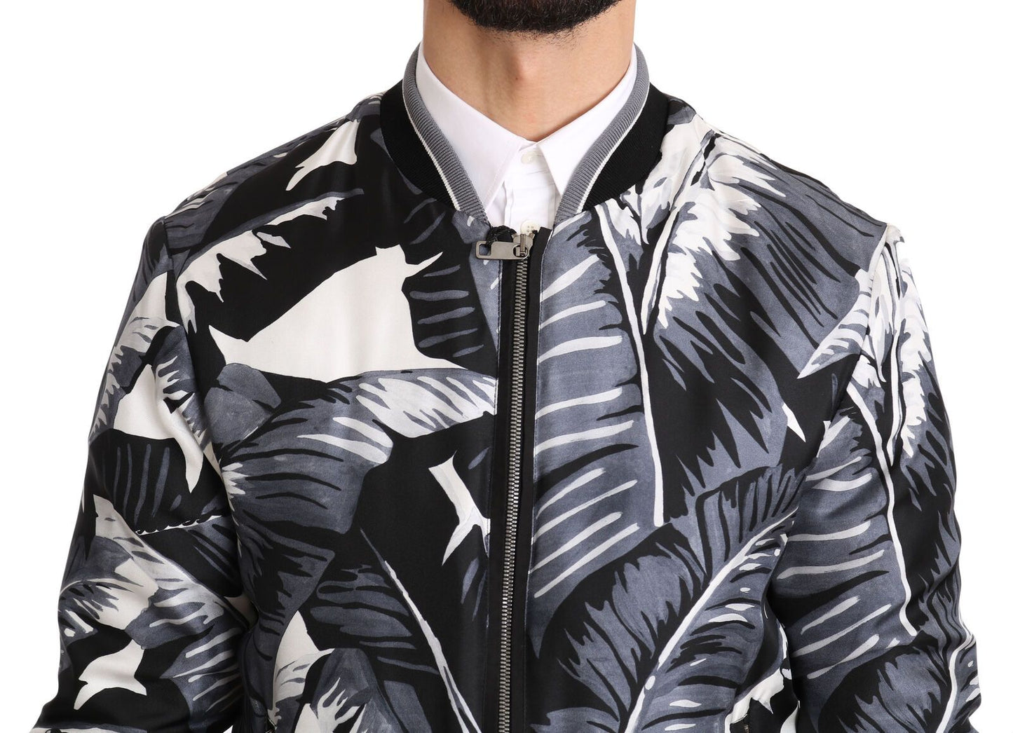 Dolce & Gabbana Elegant Banana Leaf Print Silk Bomber Jacket - IT50 | L