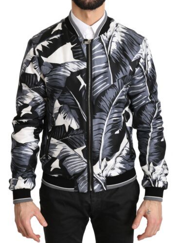 Dolce & Gabbana Elegant Banana Leaf Print Silk Bomber Jacket - IT50 | L