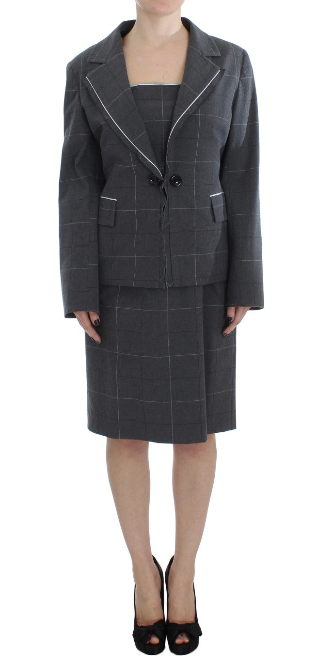 BENCIVENGA Elegant Gray Checkered Sheath Suit Set - IT50 | XXL