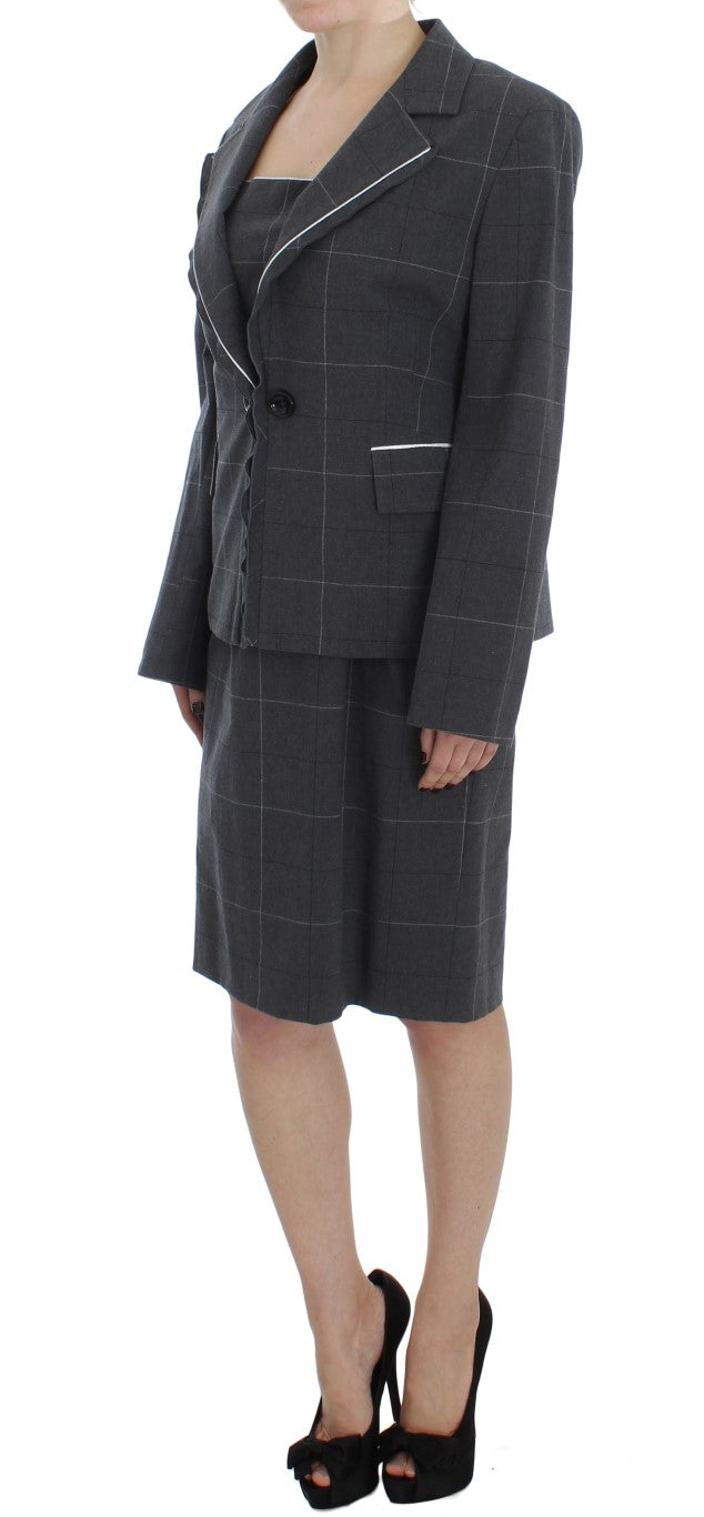 BENCIVENGA Elegant Gray Checkered Sheath Suit Set - IT50 | XXL