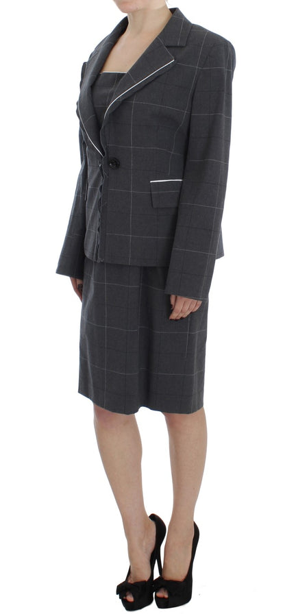 BENCIVENGA Elegant Gray Checkered Sheath Suit Set - IT50 | XXL