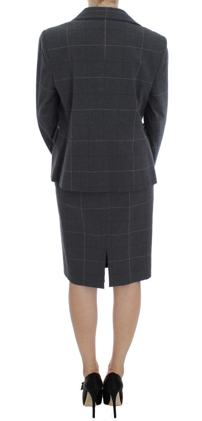 BENCIVENGA Elegant Gray Checkered Sheath Suit Set - IT50 | XXL