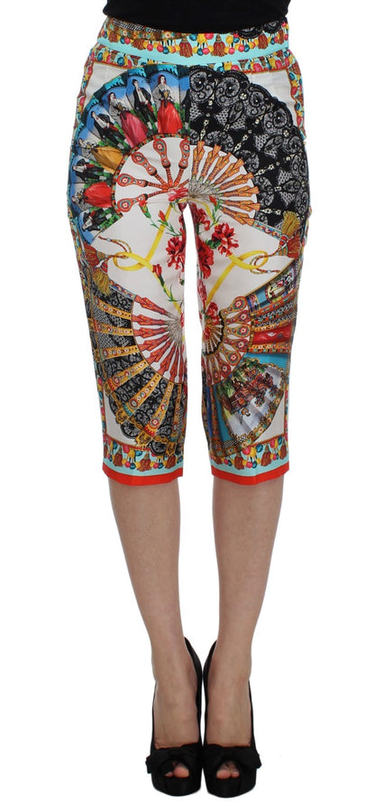 Dolce & Gabbana Multicolor Majolica Silk Capri Pants - IT38|XS