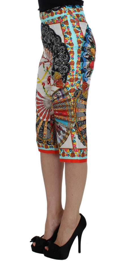 Dolce & Gabbana Multicolor Majolica Silk Capri Pants - IT38|XS