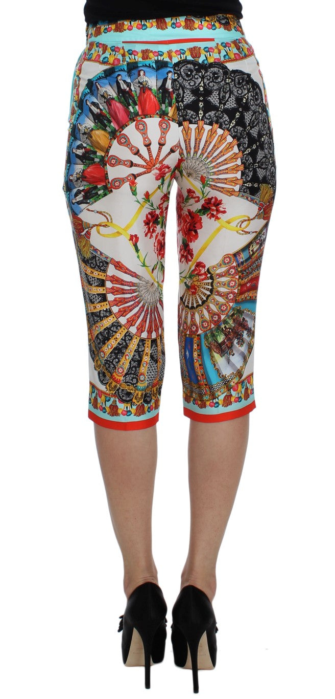 Dolce & Gabbana Multicolor Majolica Silk Capri Pants - IT38|XS