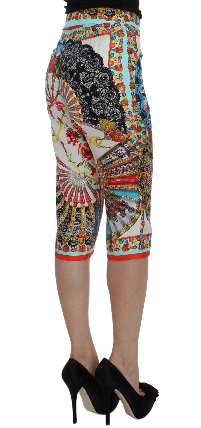 Dolce & Gabbana Multicolor Majolica Silk Capri Pants - IT38|XS