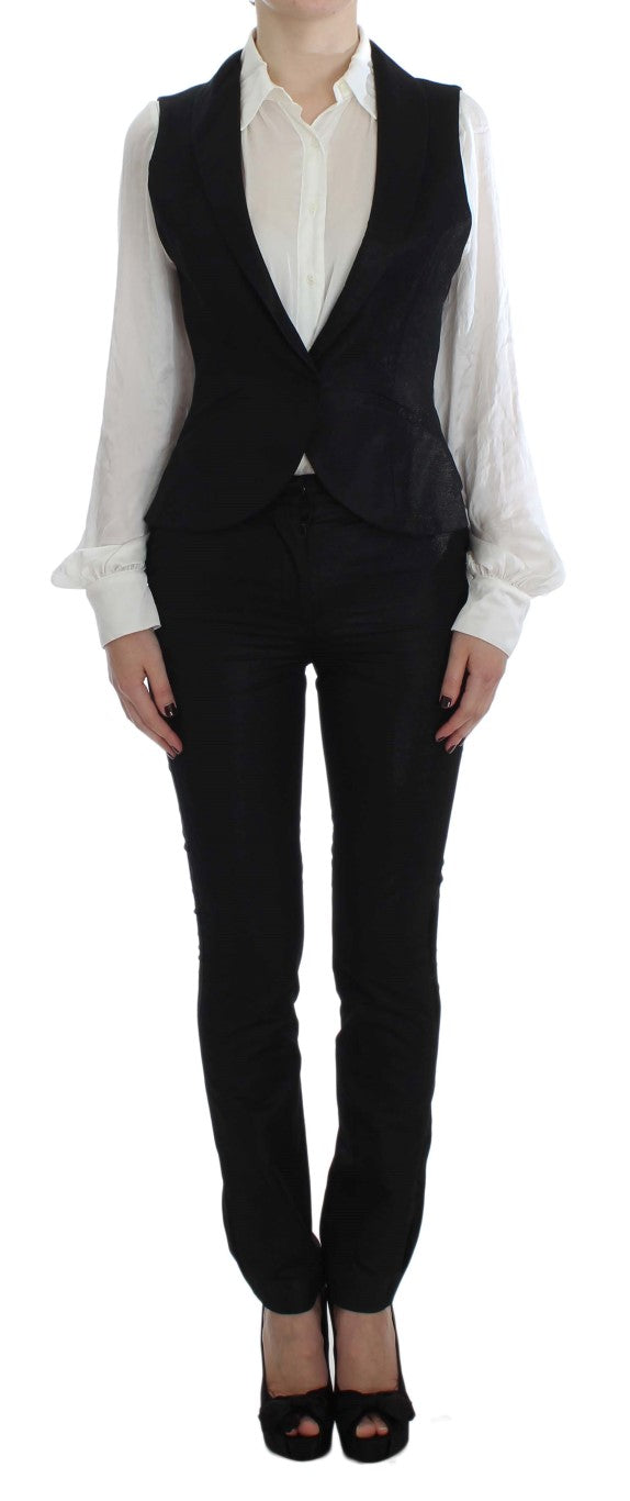 Exte Elegant Three-Piece Black Pants Suit - IT42|M