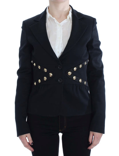 Exte Chic Black Stretch Blazer with Gold Button Detail - IT44|L