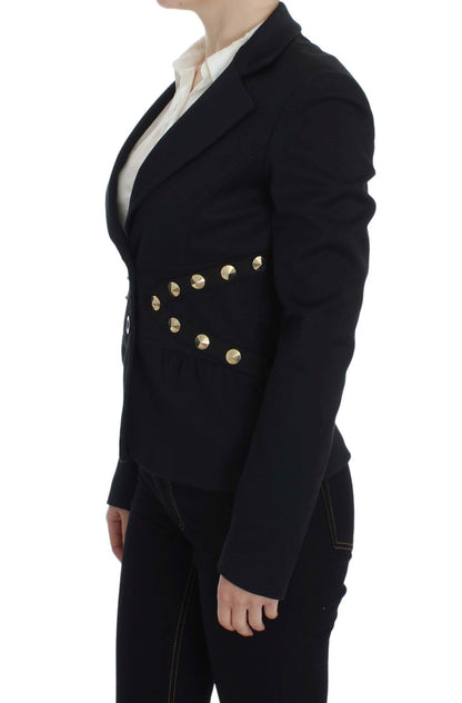 Exte Chic Black Stretch Blazer with Gold Button Detail - IT44|L