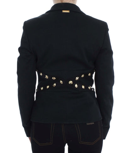 Exte Chic Black Stretch Blazer with Gold Button Detail - IT44|L