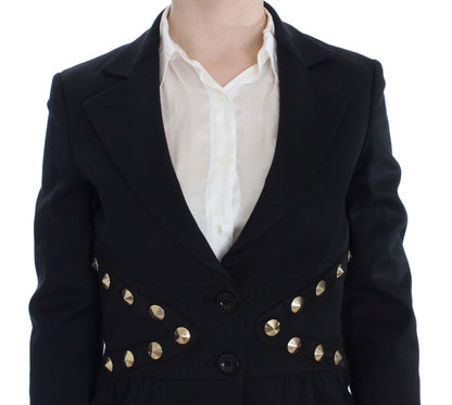 Exte Chic Black Stretch Blazer with Gold Button Detail - IT44|L