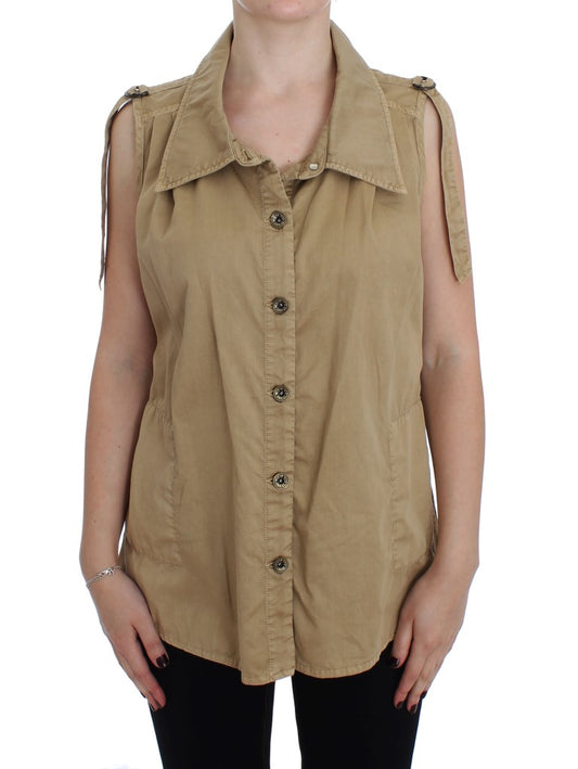 PLEIN SUD Beige Sleeveless Cotton Blouse - IT42 | S