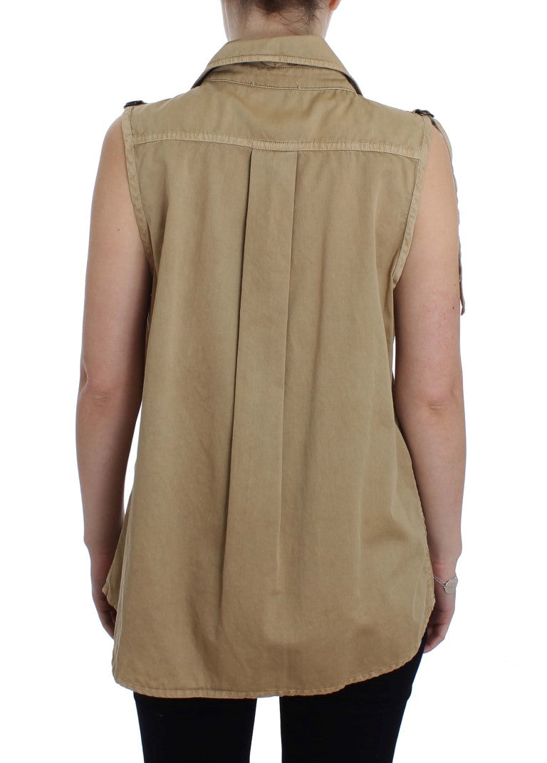 PLEIN SUD Beige Sleeveless Cotton Blouse - IT42 | S