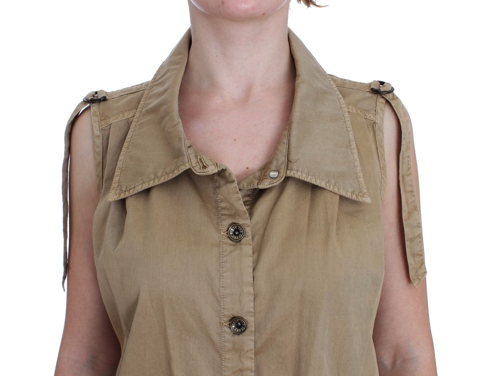 PLEIN SUD Beige Sleeveless Cotton Blouse