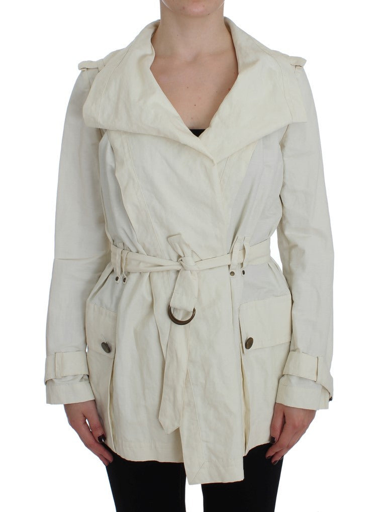 PLEIN SUD Elegant White Wrap Trench Jacket - IT42 | S