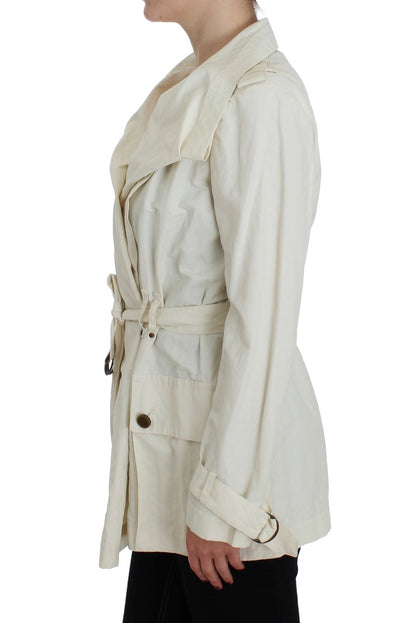 PLEIN SUD Elegant White Wrap Trench Jacket - IT42 | S