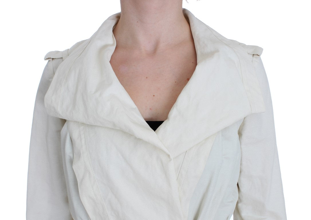 PLEIN SUD Elegant White Wrap Trench Jacket - IT42 | S