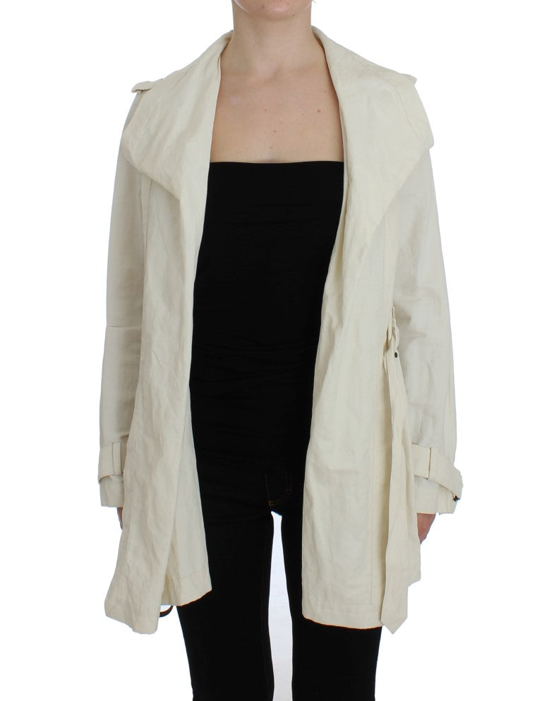 PLEIN SUD Elegant White Wrap Trench Jacket - IT42 | S