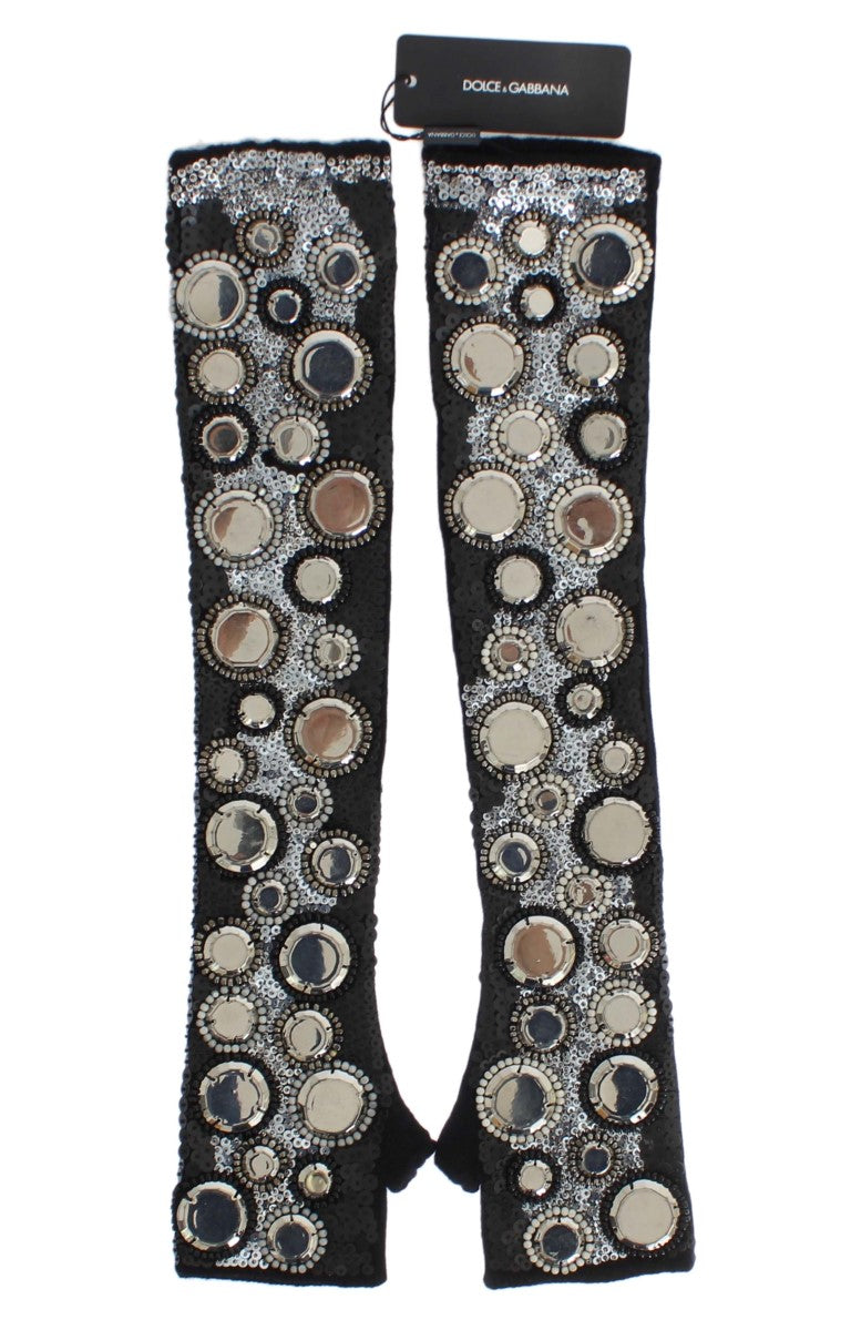 Dolce & Gabbana Sequin-Embellished Cashmere Fingerless Gloves - M