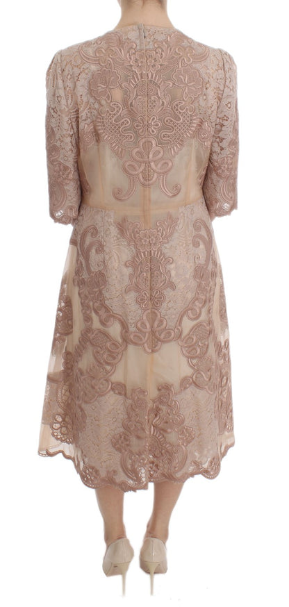 Dolce & Gabbana Elegant Pink Lace Embroidered Shift Dress