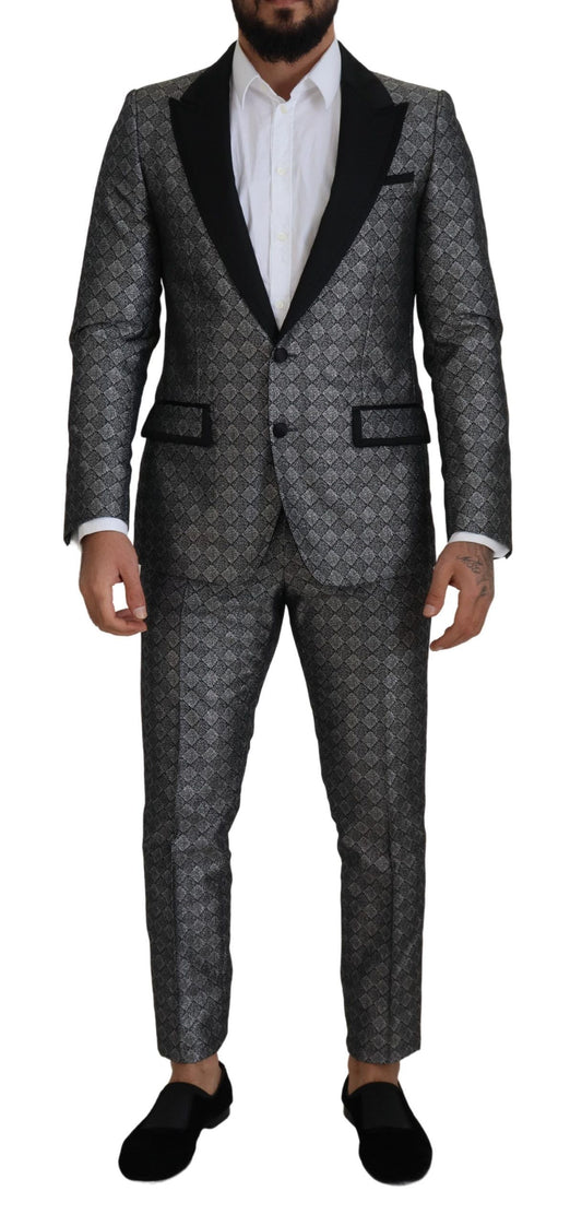 Dolce & Gabbana Elegant Silver Patterned Slim Fit Suit - IT50 | L