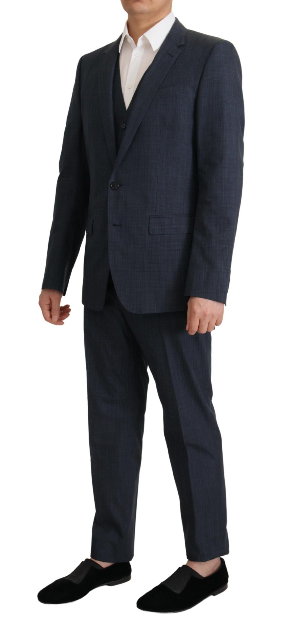 Dolce & Gabbana Elegant Dark Blue Cotton Three Piece Martini Suit - IT48 | M