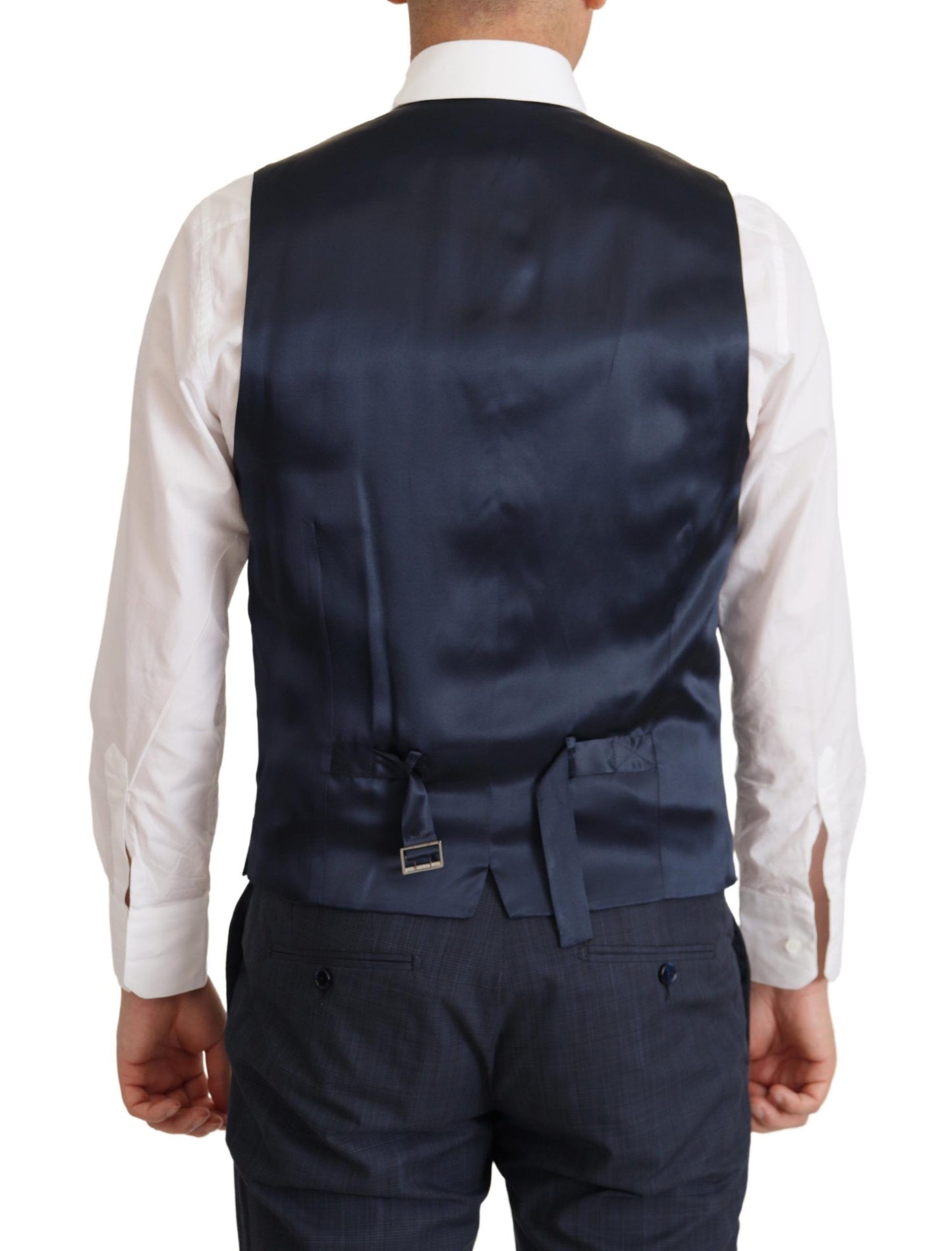 Dolce & Gabbana Elegant Dark Blue Cotton Three Piece Martini Suit - IT48 | M