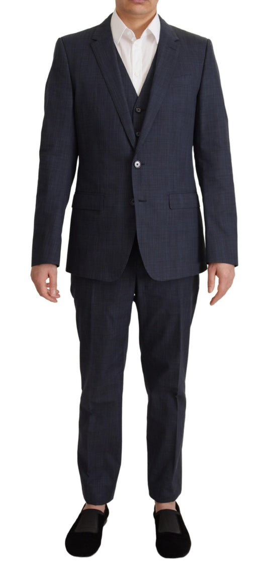 Dolce & Gabbana Elegant Dark Blue Cotton Three Piece Martini Suit - IT48 | M