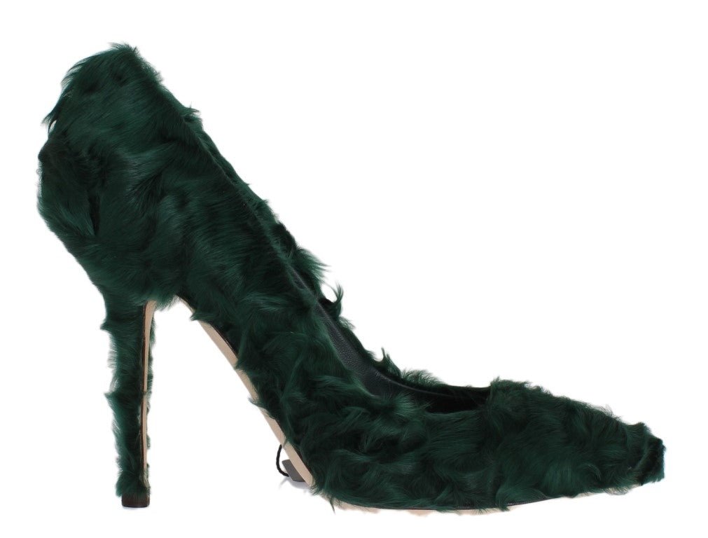 Dolce & Gabbana Elegant Green Xiangao Fur Leather Pumps - EU40/US9.5