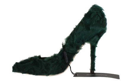 Dolce & Gabbana Elegant Green Xiangao Fur Leather Pumps - EU40/US9.5