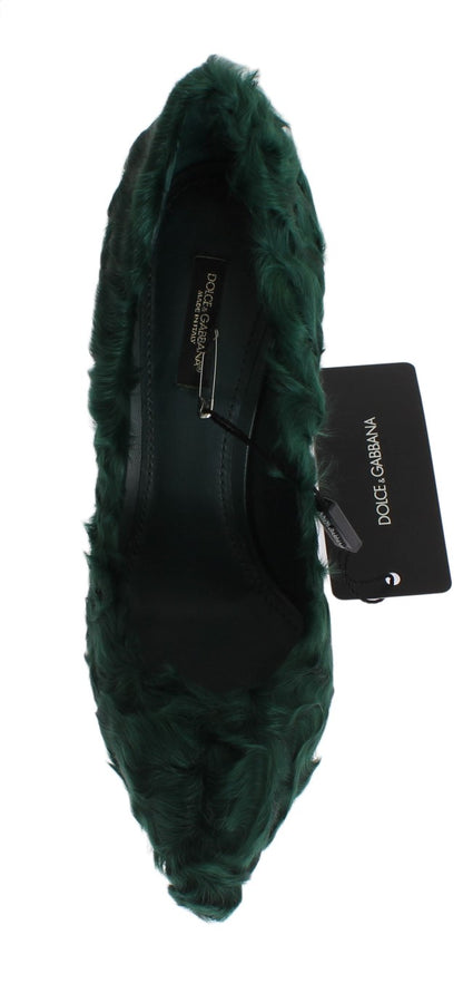 Dolce & Gabbana Elegant Green Xiangao Fur Leather Pumps - EU40/US9.5