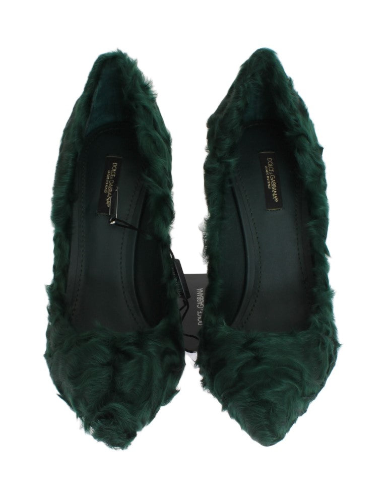 Dolce & Gabbana Elegant Green Xiangao Fur Leather Pumps - EU40/US9.5