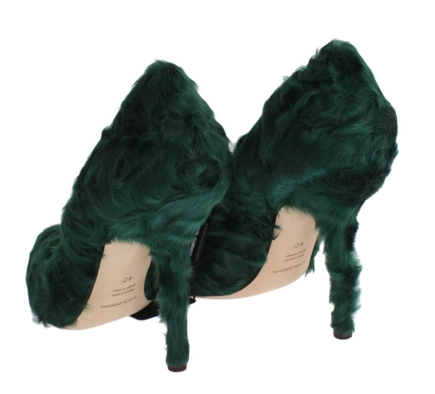 Dolce & Gabbana Elegant Green Xiangao Fur Leather Pumps - EU40/US9.5