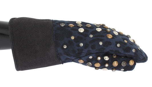 Dolce & Gabbana Chic Gray Wool & Shearling Gloves with Studded Details - 9|M