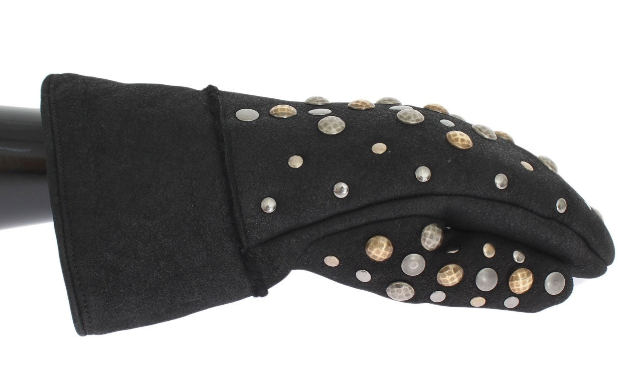 Dolce & Gabbana Elegant Studded Gray Wool Gloves - 9|M