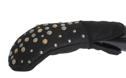 Dolce & Gabbana Elegant Studded Gray Wool Gloves - 9|M