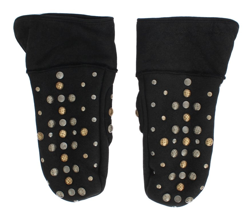 Dolce & Gabbana Elegant Studded Gray Wool Gloves - 9|M