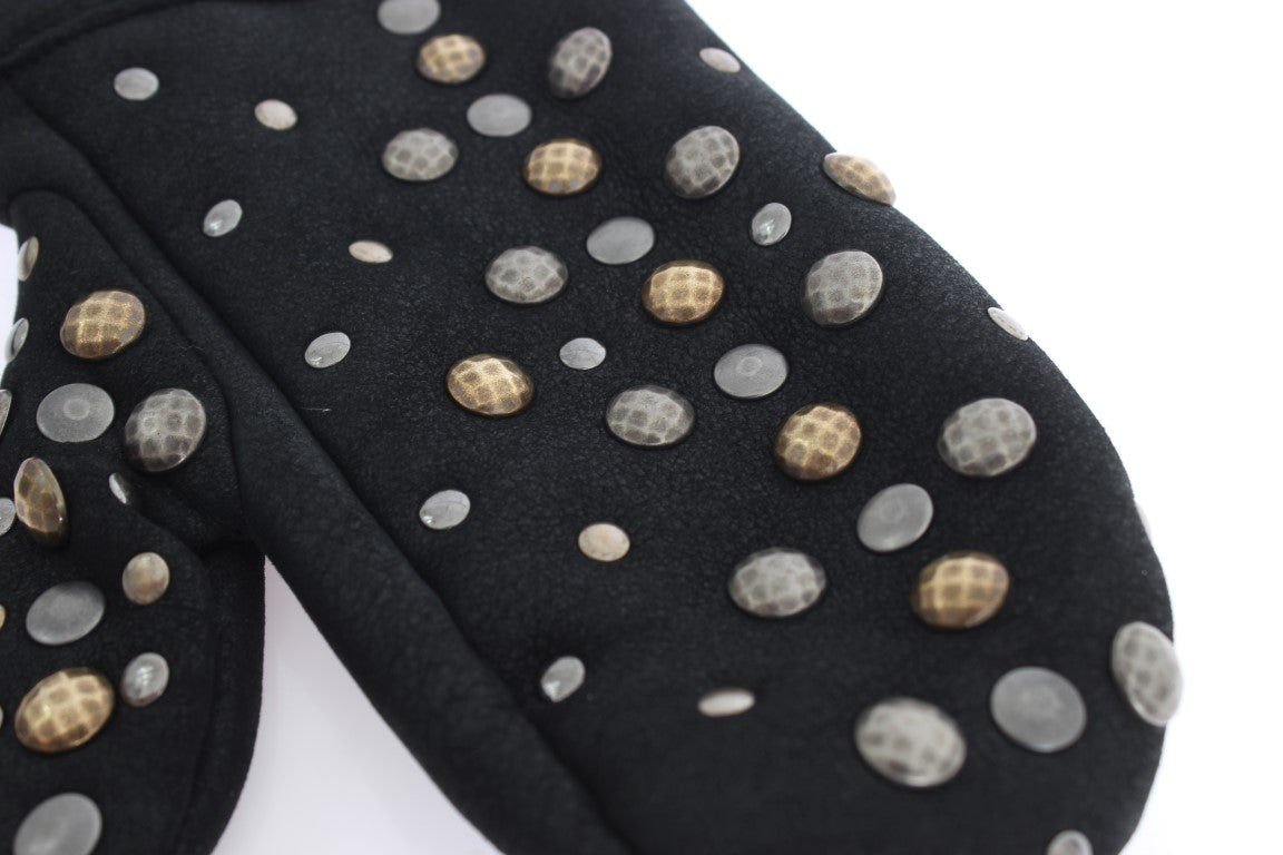 Dolce & Gabbana Elegant Studded Gray Wool Gloves - 9|M