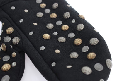 Dolce & Gabbana Elegant Studded Gray Wool Gloves - 9|M