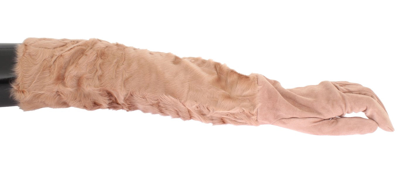 Dolce & Gabbana Elegant Beige Suede Elbow-Length Gloves - 8|M