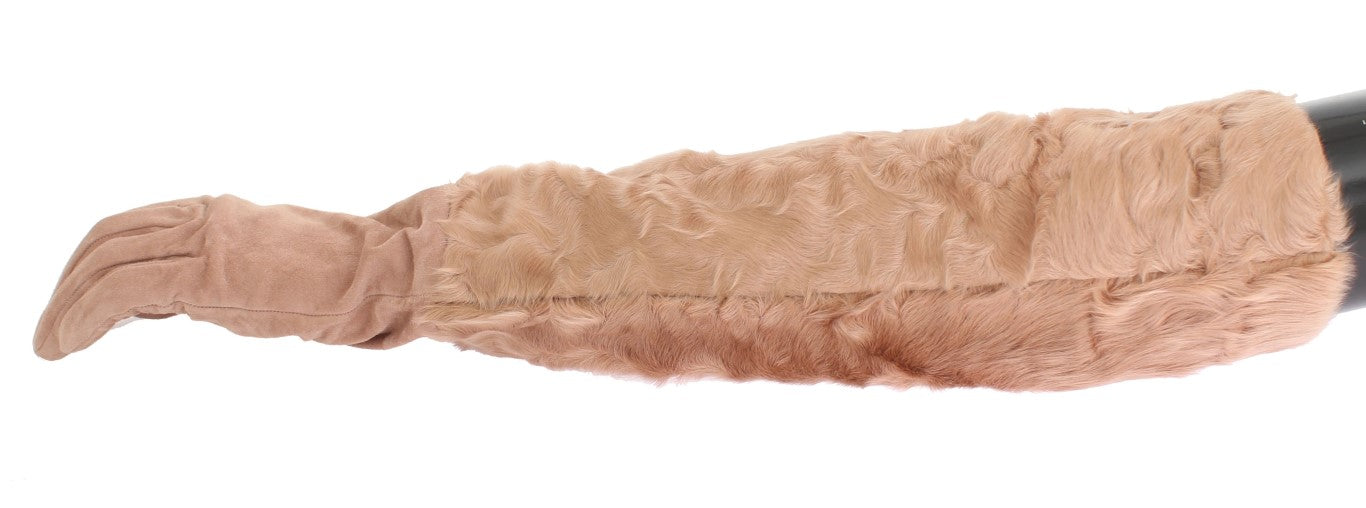 Dolce & Gabbana Elegant Beige Suede Elbow-Length Gloves - 8|M