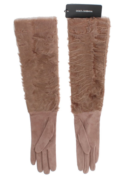 Dolce & Gabbana Elegant Beige Suede Elbow-Length Gloves - 8|M