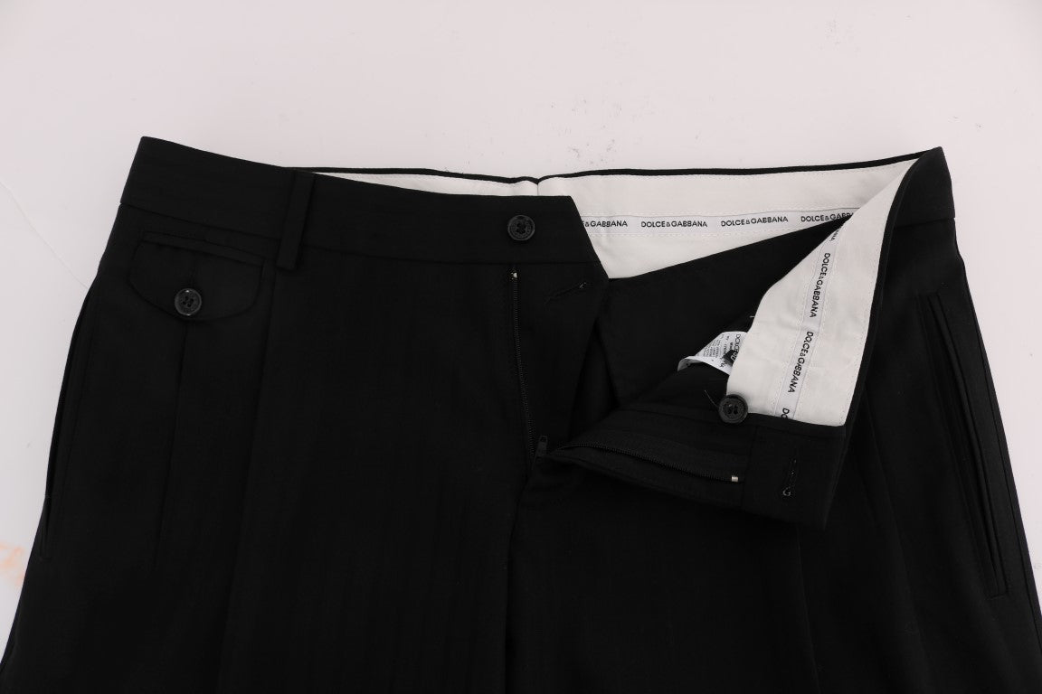 Dolce & Gabbana Elegant Black Striped Straight Fit Dress Pants - IT54 | XL