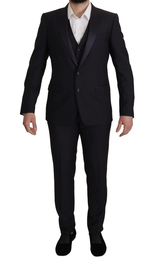 Dolce & Gabbana Elegant Black Three-Piece Wool Blend Suit - IT50 | L