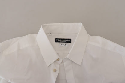 Dolce & Gabbana Elegant White Peacock Feather Dress Shirt - IT41 | L