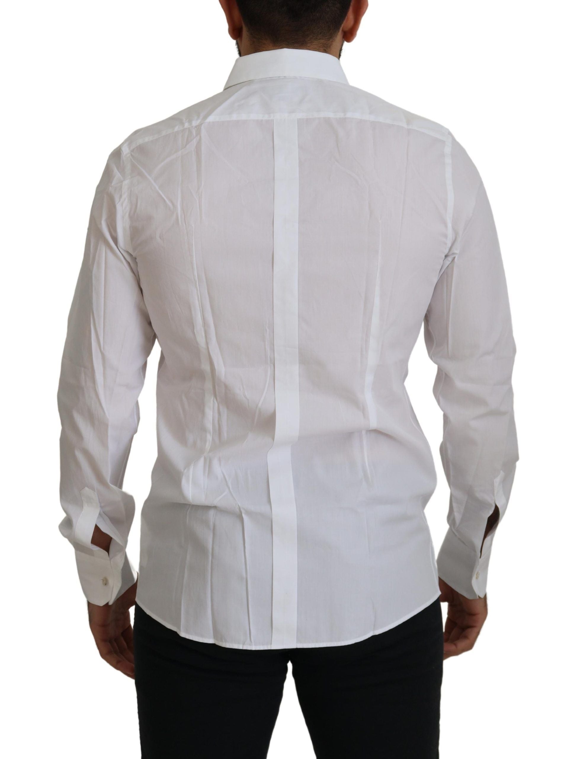 Dolce & Gabbana Elegant White Peacock Feather Dress Shirt - IT41 | L