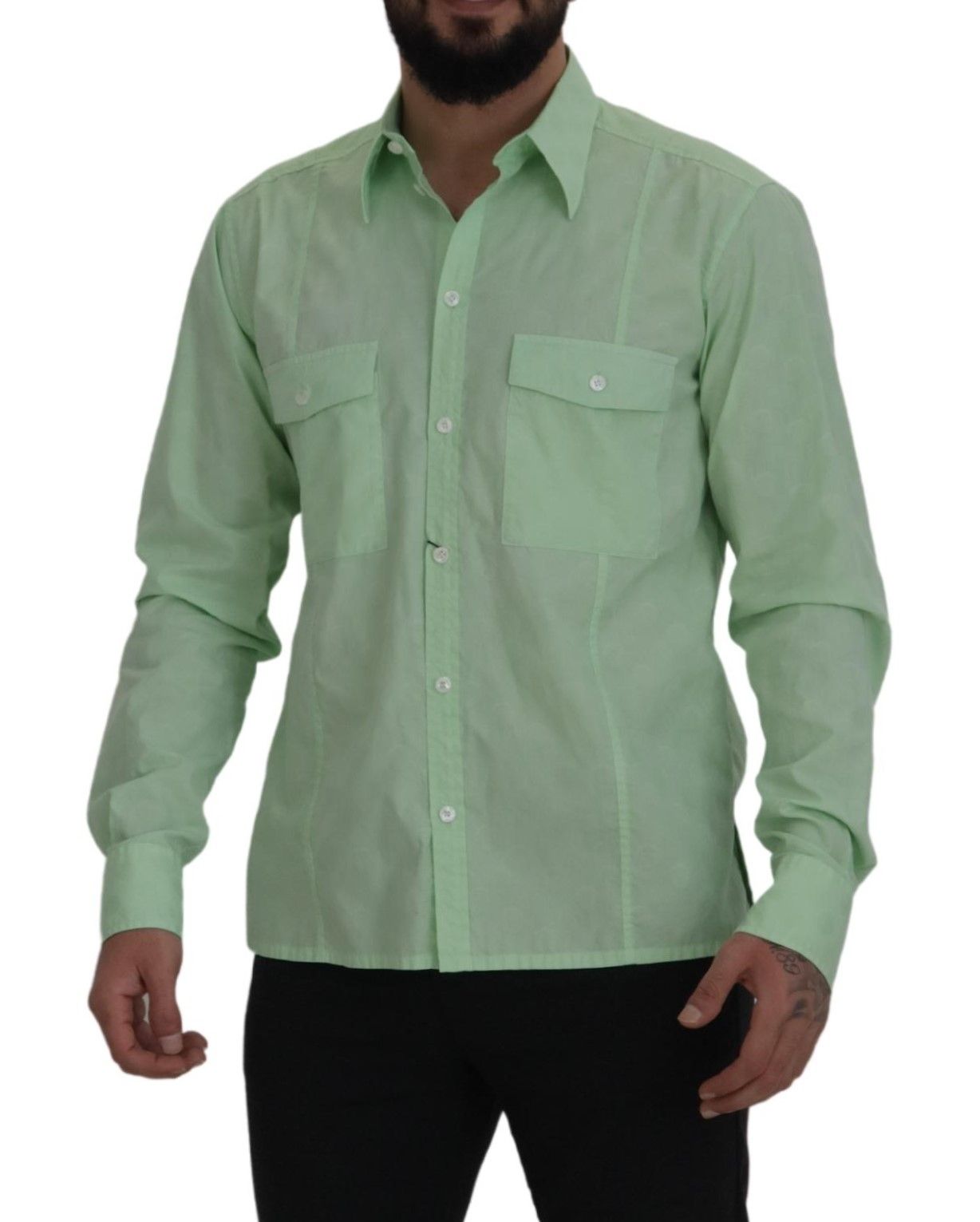 Dolce & Gabbana Mint Green Slim Fit Casual Button-Down Shirt - IT42 | XL