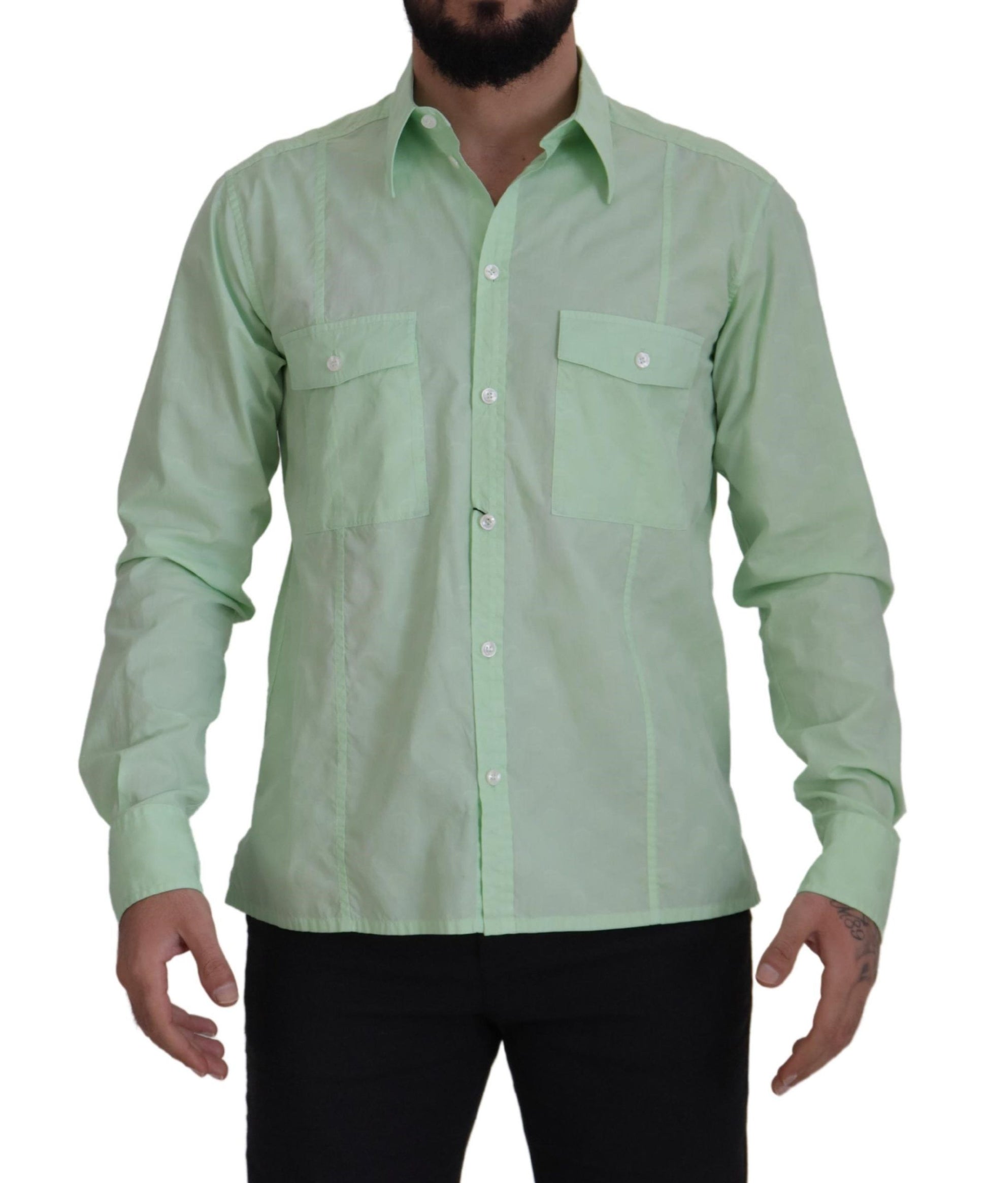 Dolce & Gabbana Mint Green Slim Fit Casual Button-Down Shirt - IT42 | XL