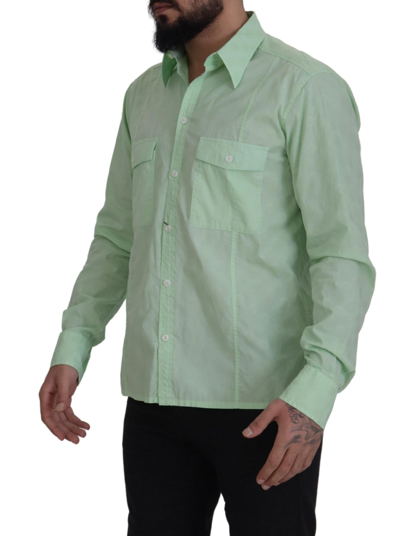 Dolce & Gabbana Mint Green Slim Fit Casual Button-Down Shirt - IT42 | XL