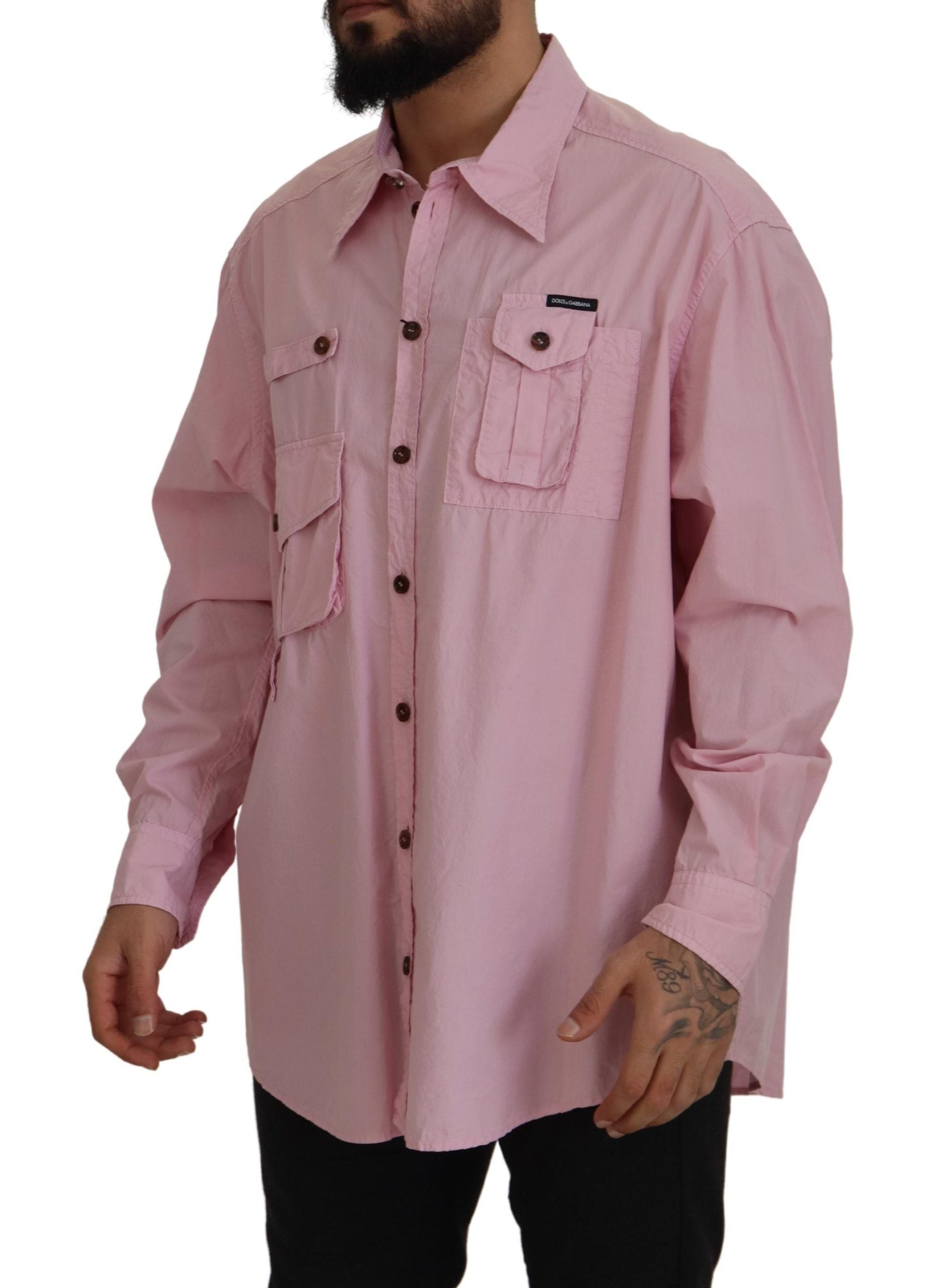 Dolce & Gabbana Elegant Pink Casual Cotton Shirt - IT45 | 3XL